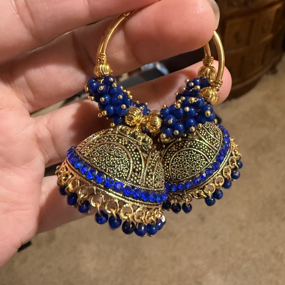 Jewelry - Elegant Blue and Gold Jhumka Earrings